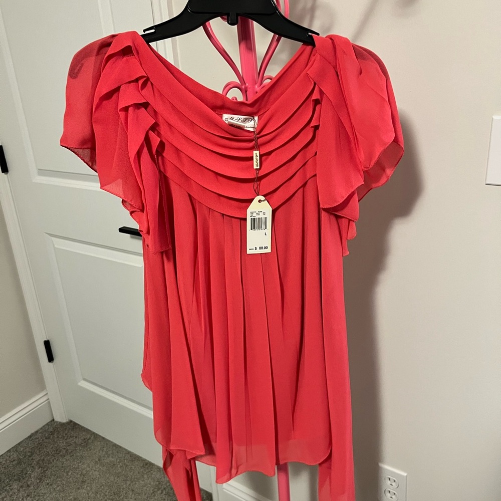 Elegant Coral Ruffled Women's Top